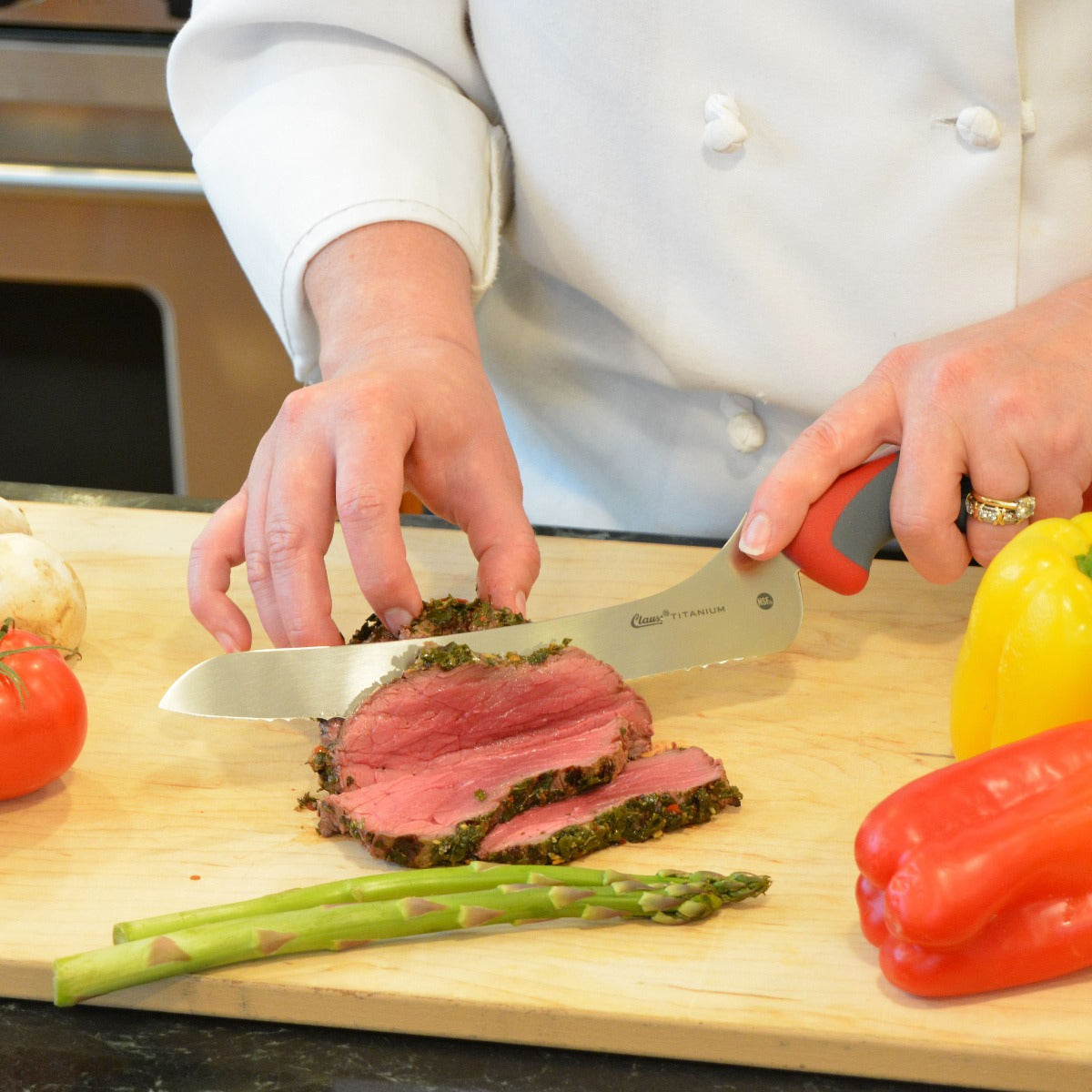 9'' Titanium Bonded® Kitchen Offset Serrated Knife with Antimicrobial Protection