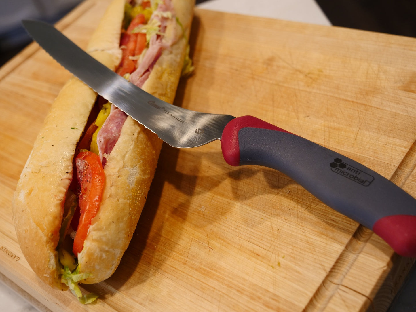 9'' Titanium Bonded® Kitchen Offset Serrated Knife with Antimicrobial Protection