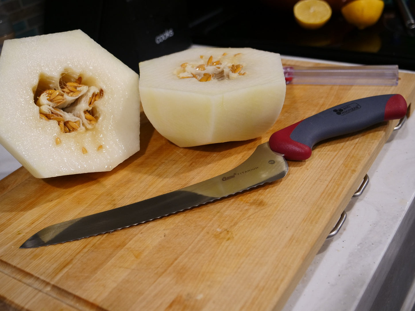 9'' Titanium Bonded® Kitchen Offset Serrated Knife with Antimicrobial Protection